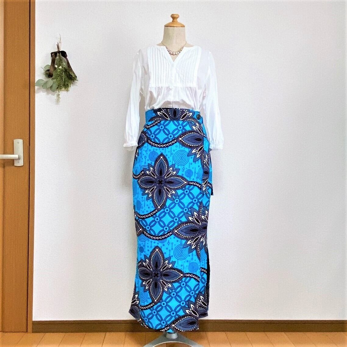 6(ROKU)ユナイテッドアローズAFRICAN PRINT LONGSKIRTリリーブラウン