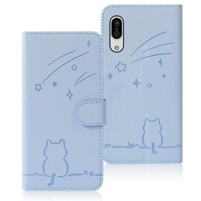 Rosbtib 用の AQUOS sense3 ケース 手帳型 アクオスセンス3 ケース 流れ星子猫 sense3 lite/sense3 basic/Android One S7 スマホケース 可愛い 猫柄 耐衝撃 SHV45 SH-M12 SHV48 SH-02M カバー オシャレ 軽量 耐久性 スタンド機能 aquosセンス3 用 手帳型ケース カード収納 マグネット 落下防止(ブルー)