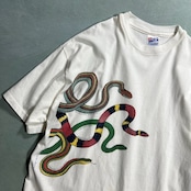 90s USA 両面プリント アート 蛇 アニマル シングルステッチ Tシャツ ホワイト XL 古着