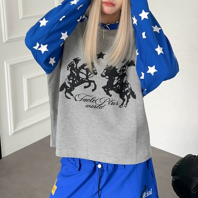 カウボーイグラフィックスターラグランワッフルTシャツ 2col R02544