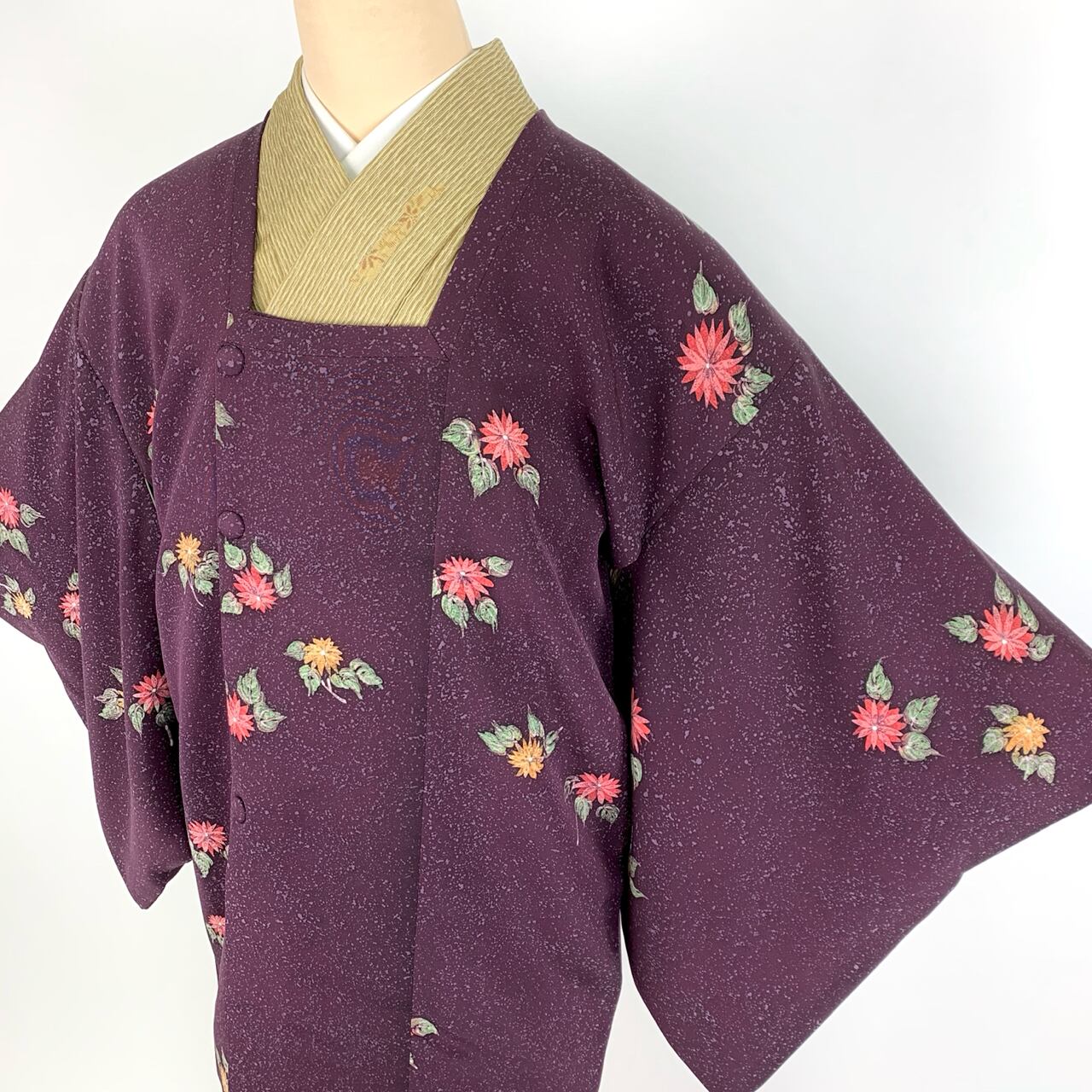 刺繍 羽織 道行 コート 梅 竹 小菊 スイセン 花 正絹 - 着物