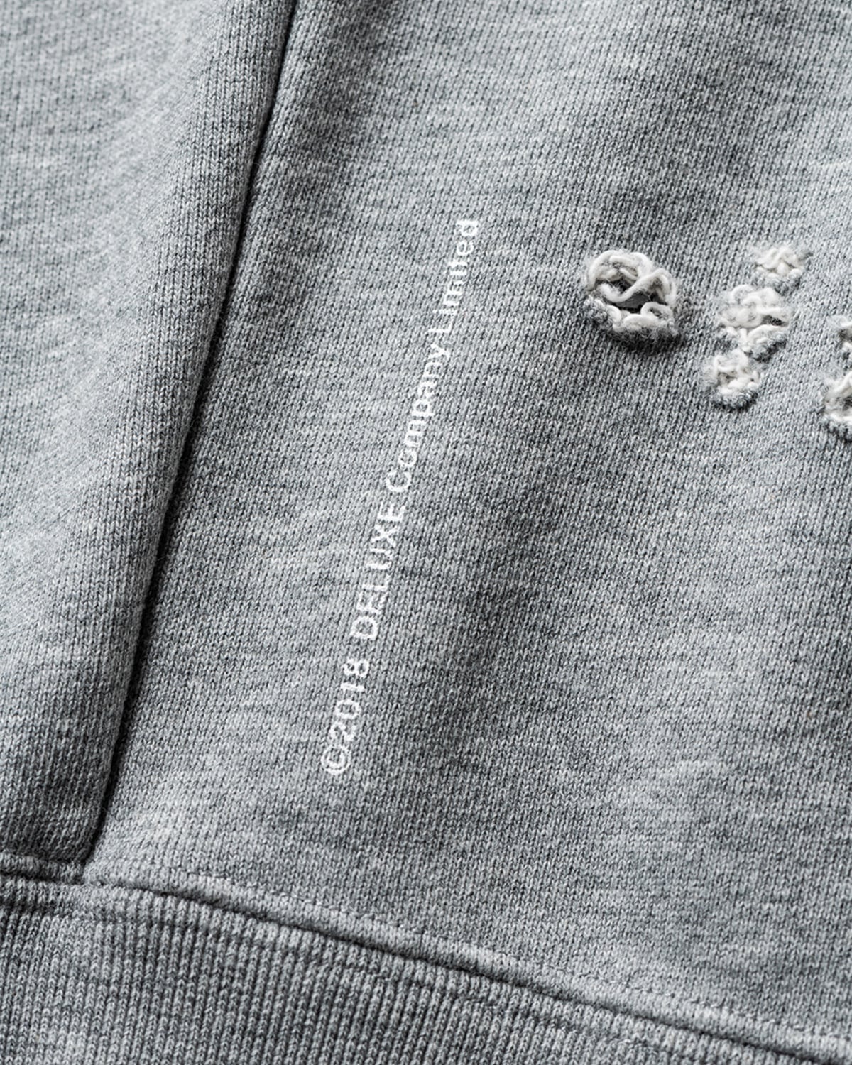 DELUXE x TIGHTBOOTH - DAMAGE CREW SWEAT GRAY | stashstore