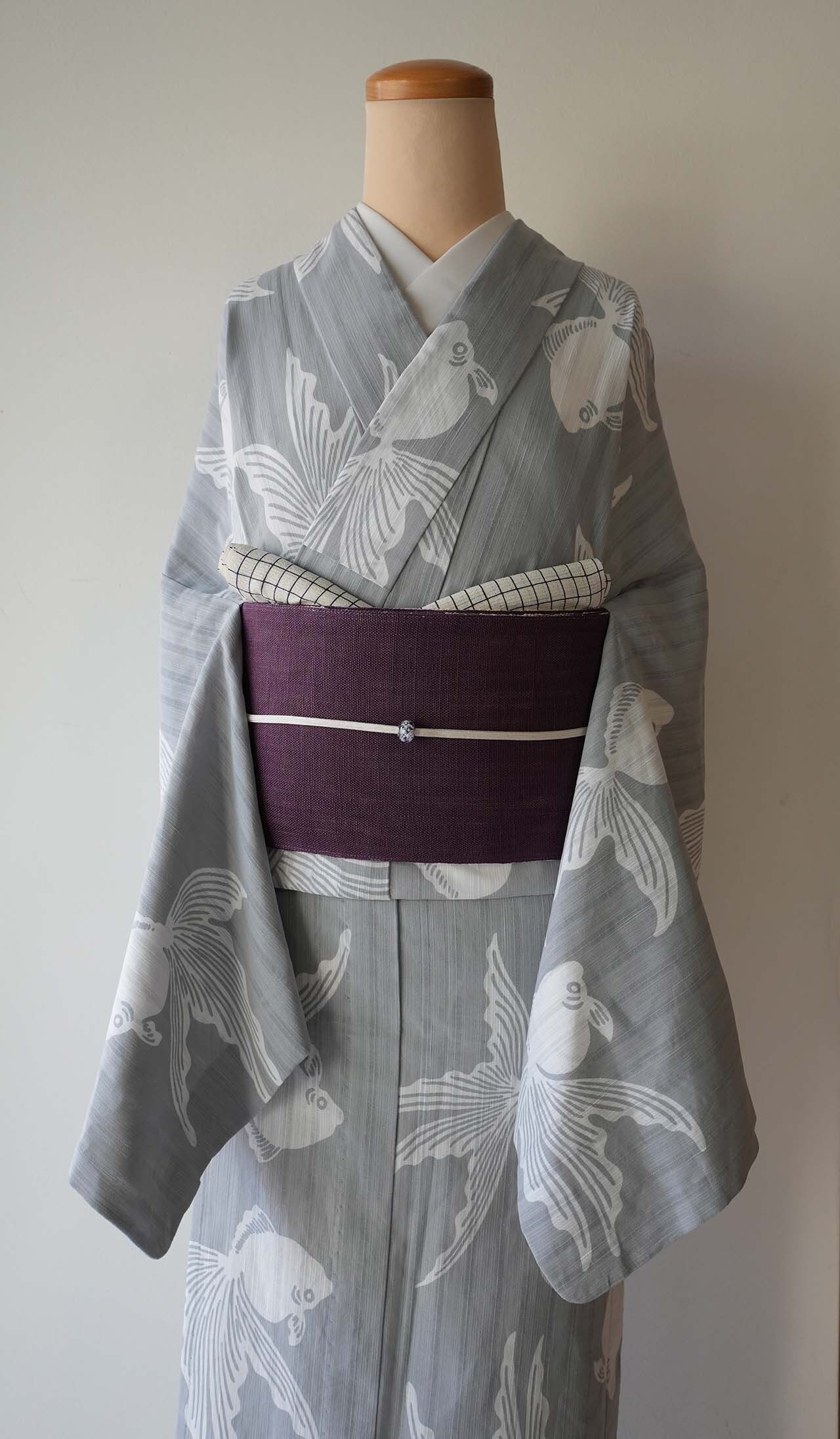 竺仙・浴衣】竺仙製 灰青地 きんぎょ かげろうゆかた お仕立て品