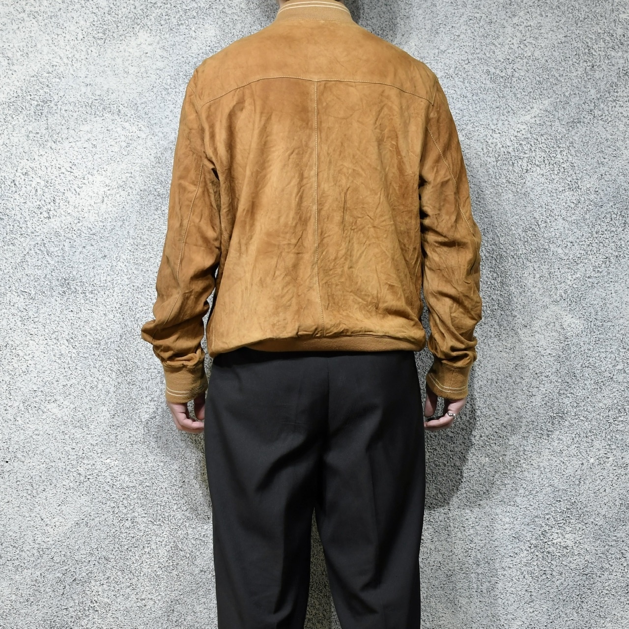 track jacket type brown nubuck leather blouson