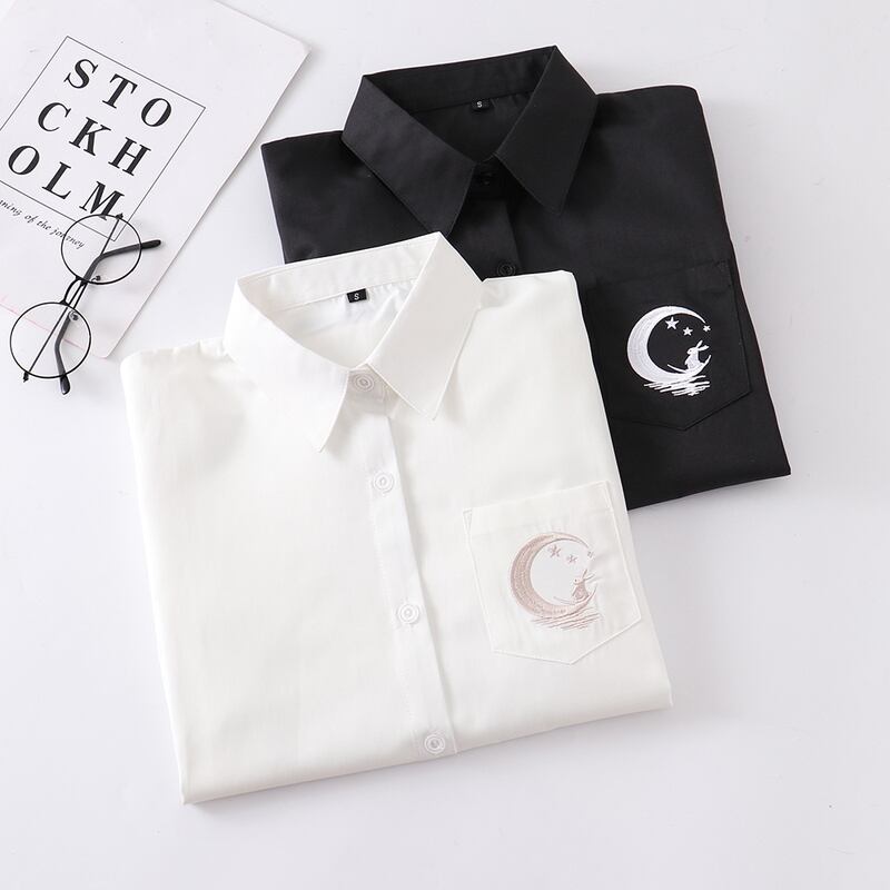 サブカル 服 地雷系 通販 JKスタイル 春服 シャツ 三日月 うさぎ 刺繍 かわいい カジュアル ゴシック 黒ゴス ギャル系 ゴシック ロリータ