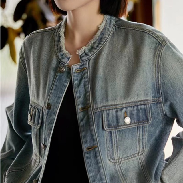 ヴィンテージ ノーカラー デニムジャケット Ln00073