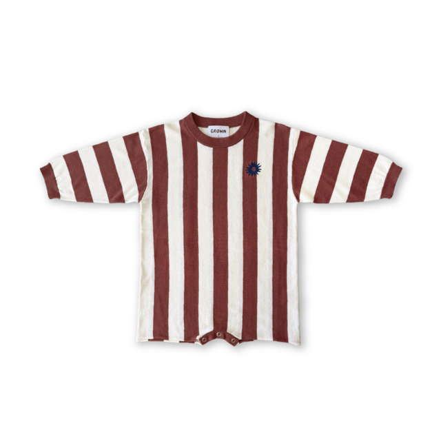 【GROWN】Organic Knitted Stripe Romper - Maroon