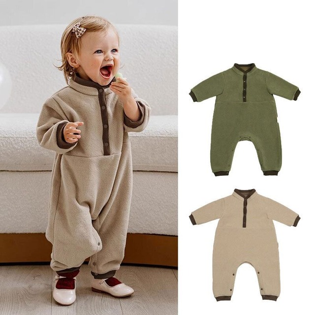 【冬作】ハーフジップシンプルデザインオールインワン　全2色