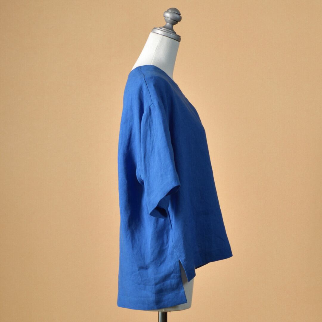 atelier naruse アトリエナルセ リネンVネックスモックブラウス・ブルー