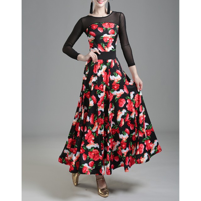 メッシュスリーブ ボートネック フレア ダンスドレス 4col　D00420