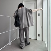 ツートンカラードルマンニットPO/アイボリー×グレー