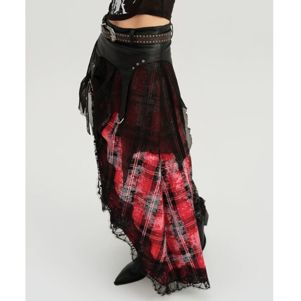 Asymmetric plaid skirt E7135