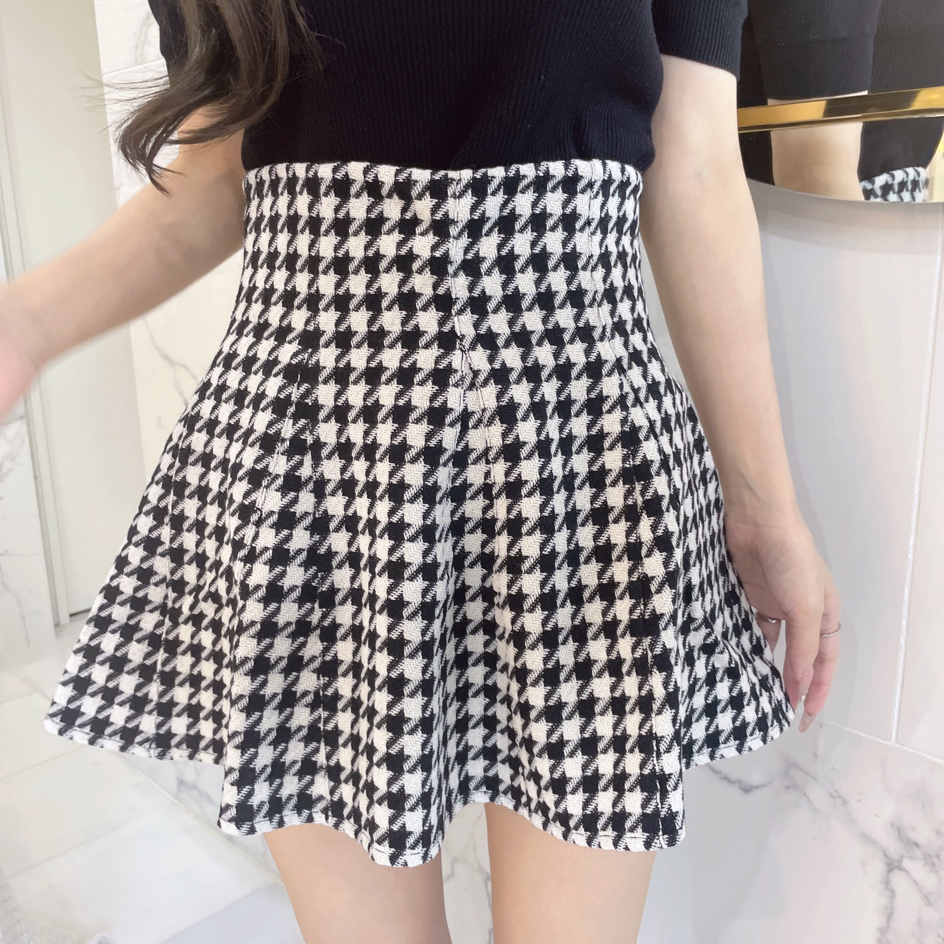 Lumignon original ♥ houndstooth high waist skirt【ブラック】 | selectshop  Lumignon powered by BASE