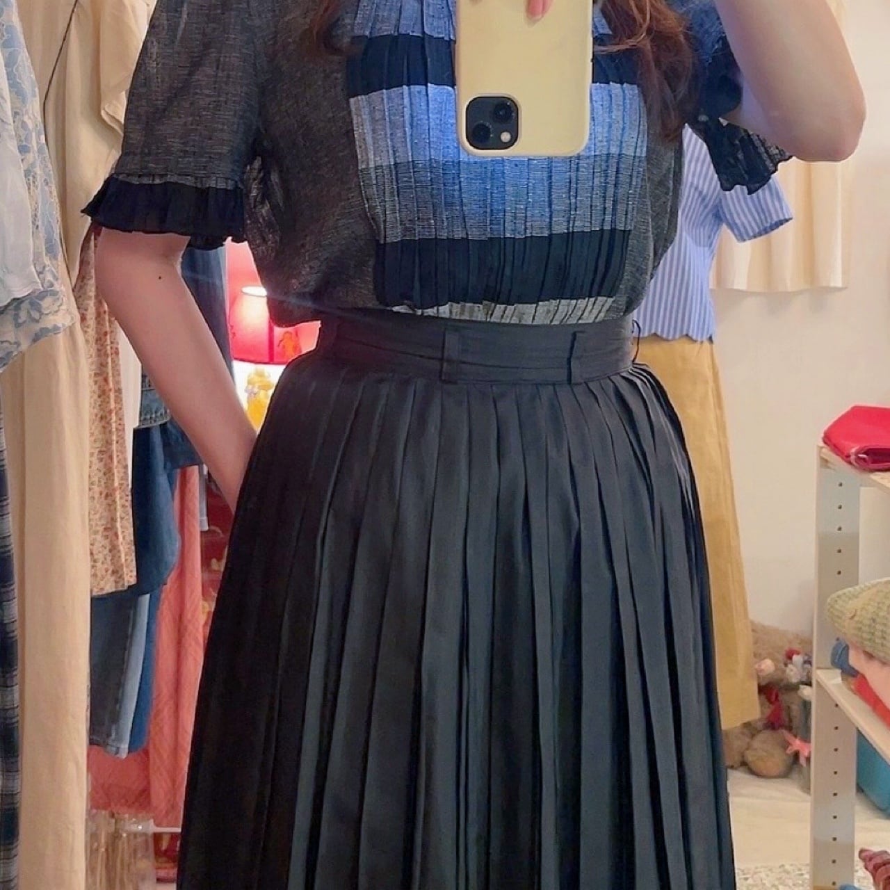 black crisp polyester pleats skirt