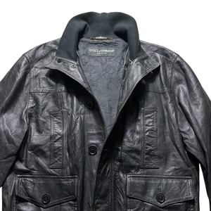 DOLCE&GABBANA black leather hi-neck jacket
