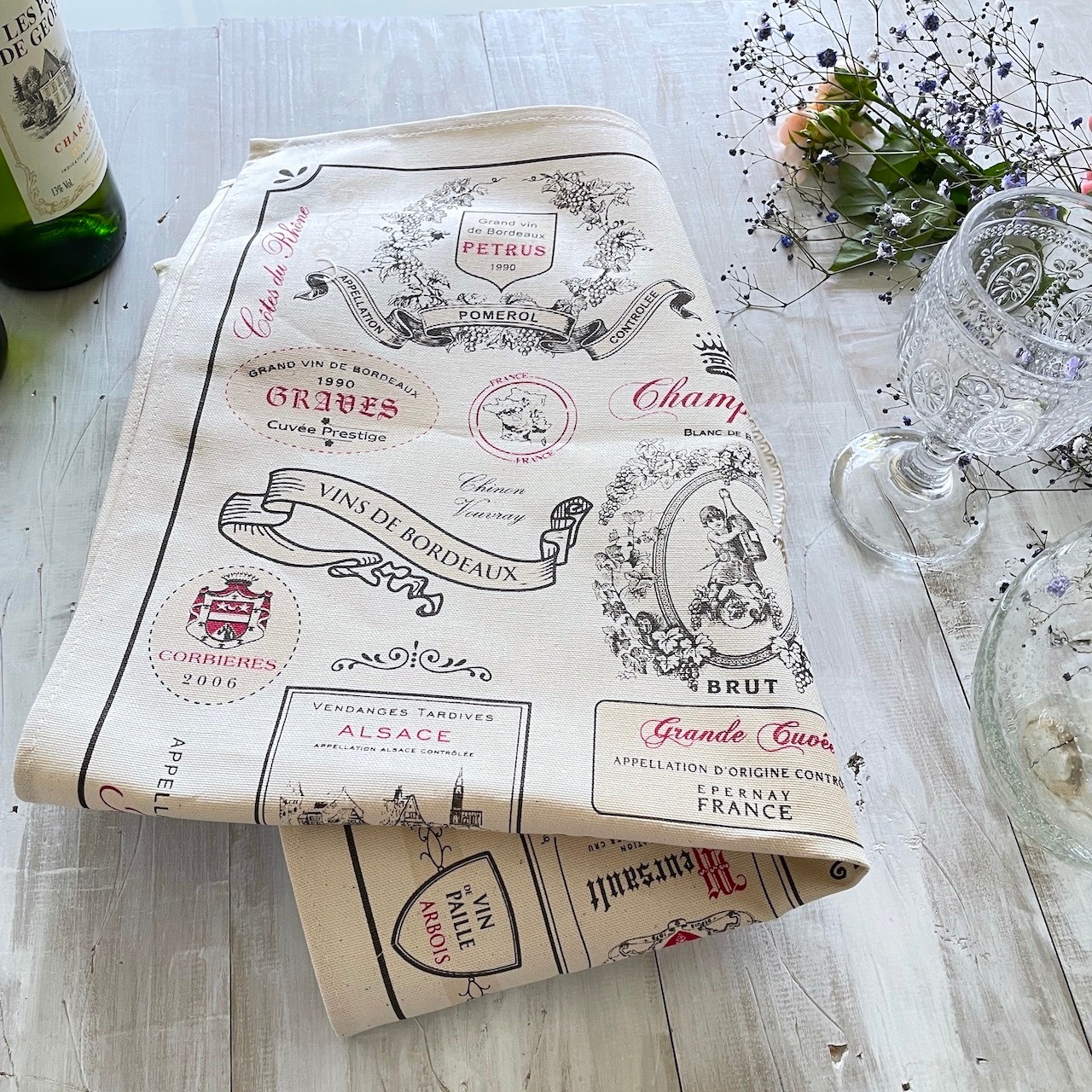 トルション フランス雑貨【 Etiquette de Vins フランスのワインラベル】キッチンクロス ティータオル Winkler ウィンクラー フランス 綿100% コットン トルション ふきん リネン  雑貨 キッチン おしゃれ