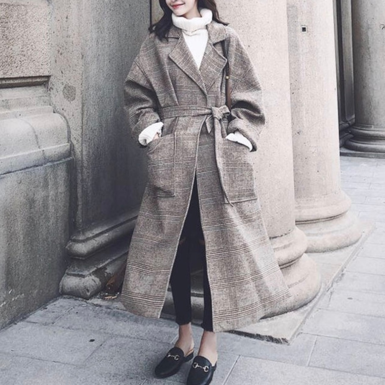 チェック ロングコート レディース グレンチェックコート 大きいサイズ  