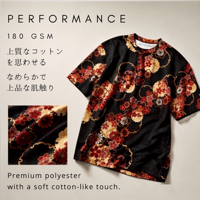 和紋様装飾　留紺　和柄ユニセックス 180G Performance Tシャツ