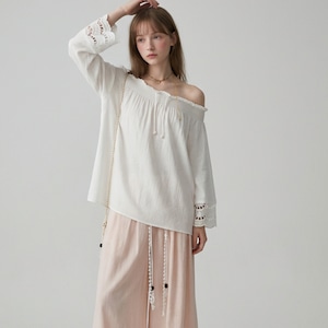 Gathered Long Sleeve Off-Shoulder Tunic T0741