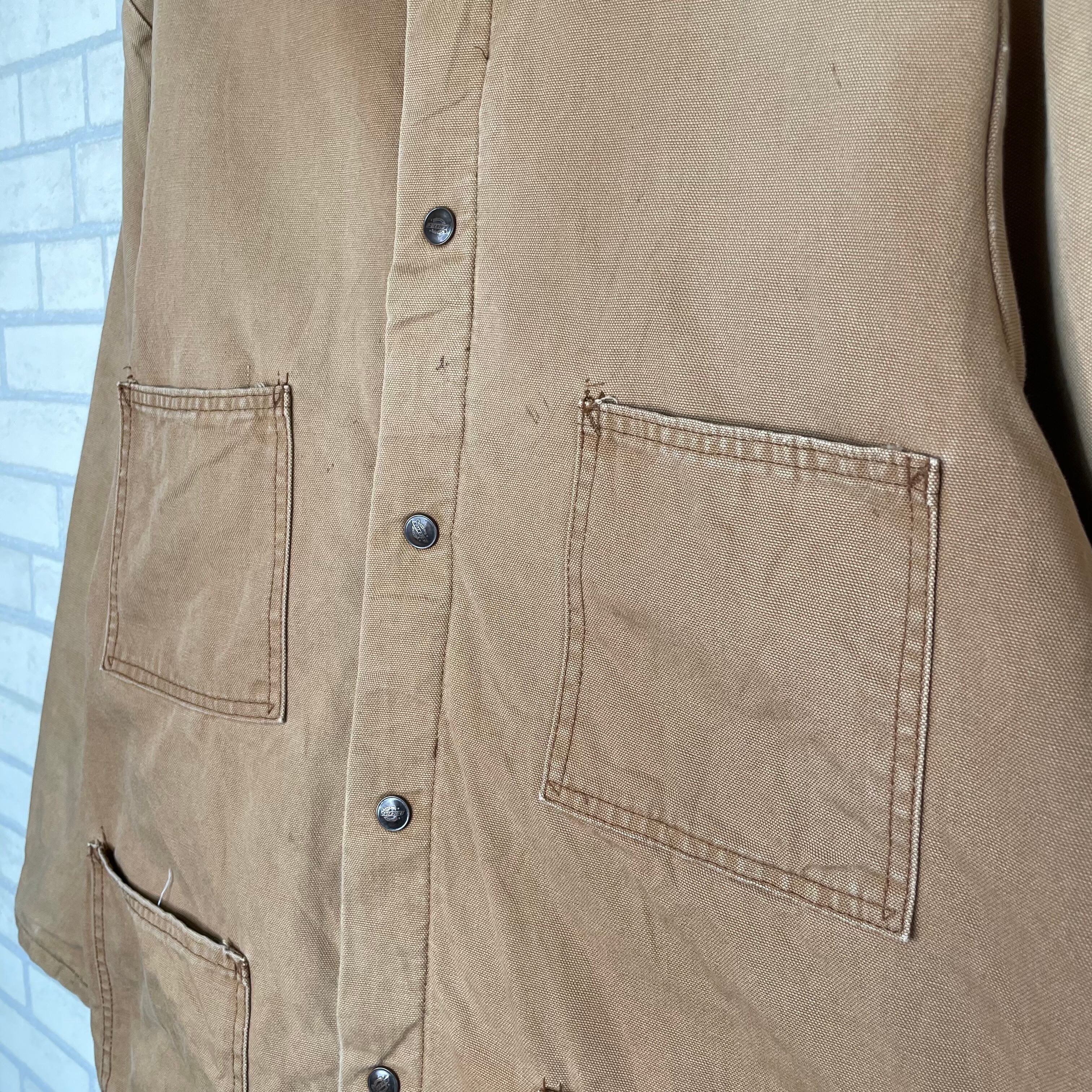Dickies カバーオール XL 襟コーデュロイ ダック地 ベージュ 裏起毛 