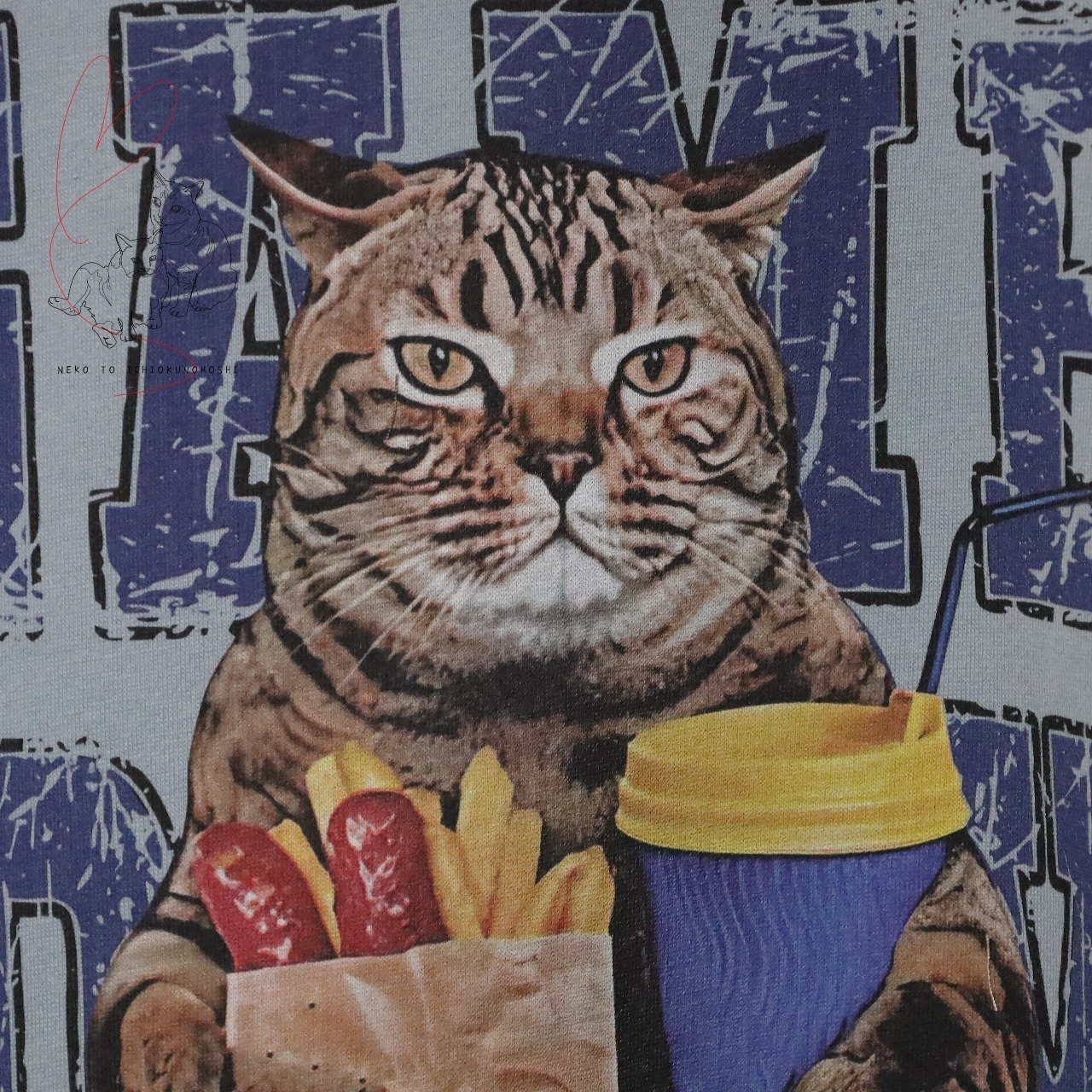 キジトラマニア めっちゃかわいいキジトラさんのプリント プルオーバー トレーナー サックスブルー