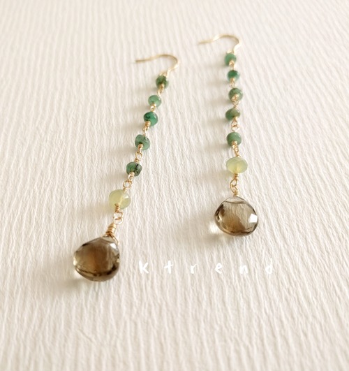 Emerald&SmokyQuartz ロングピアス