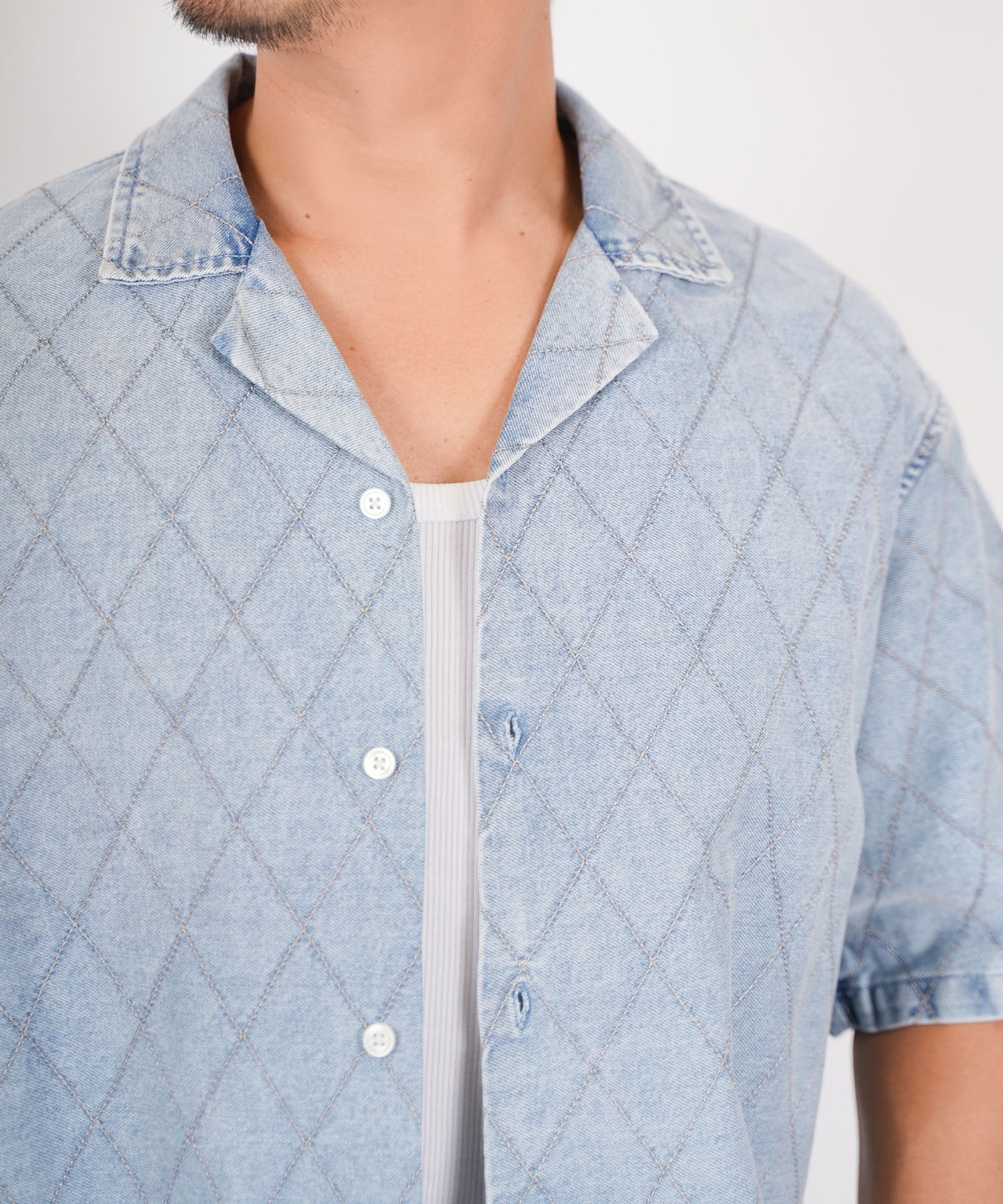 【#Re:room】VINTAGE DIAMOND QUILT STITCH DENIM SHIRTS［RES093］