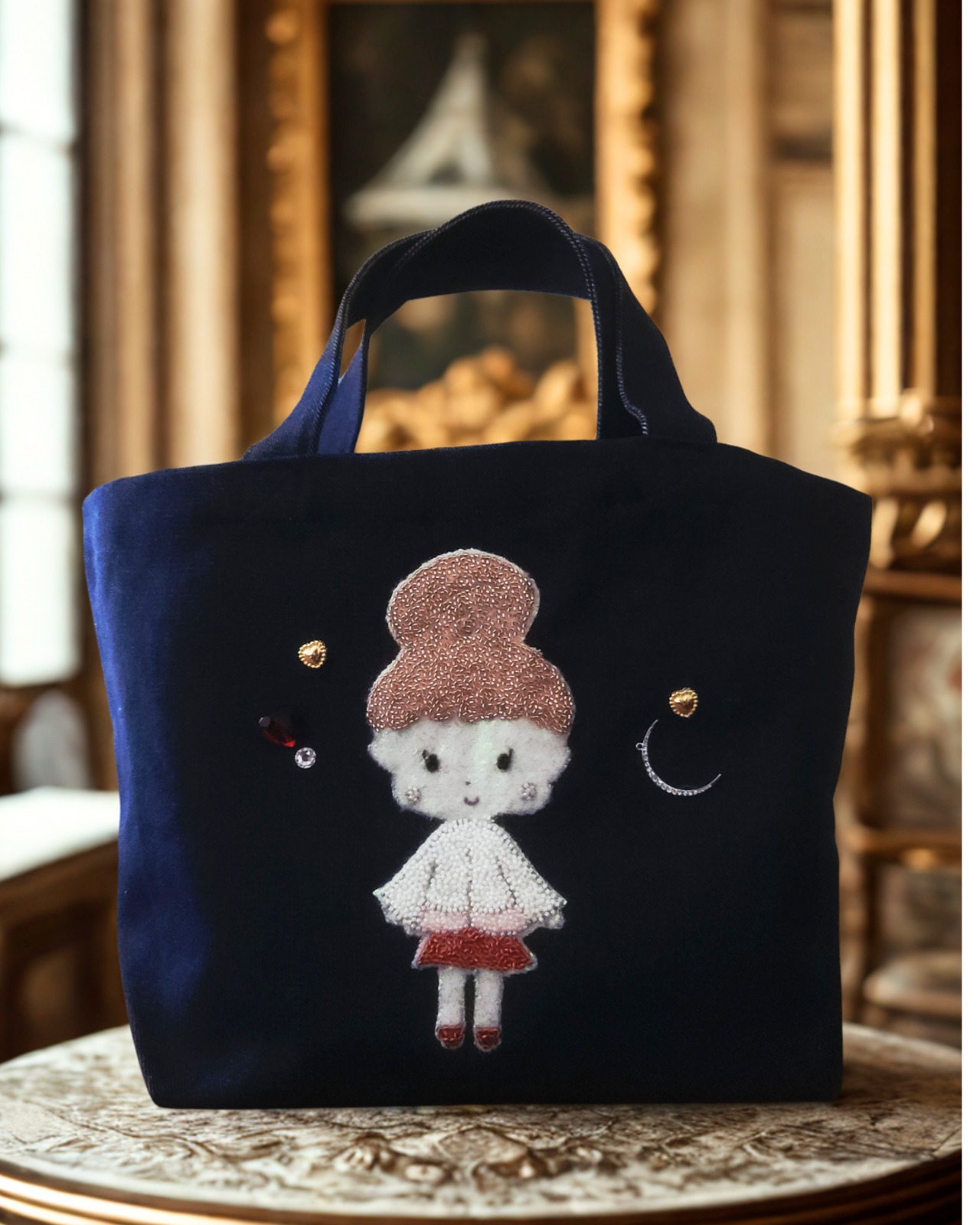 ♡ビーズ刺繍トートバッグ♡ デニム - 4