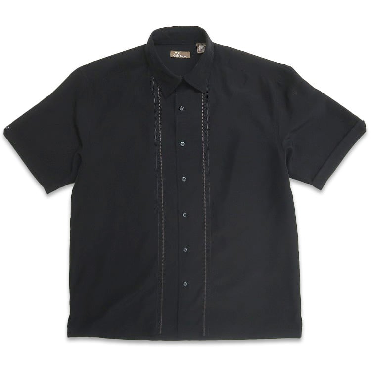古着 TOSCANO 総柄 シルク 半袖シャツ ブラック 表記：XL gd402904n