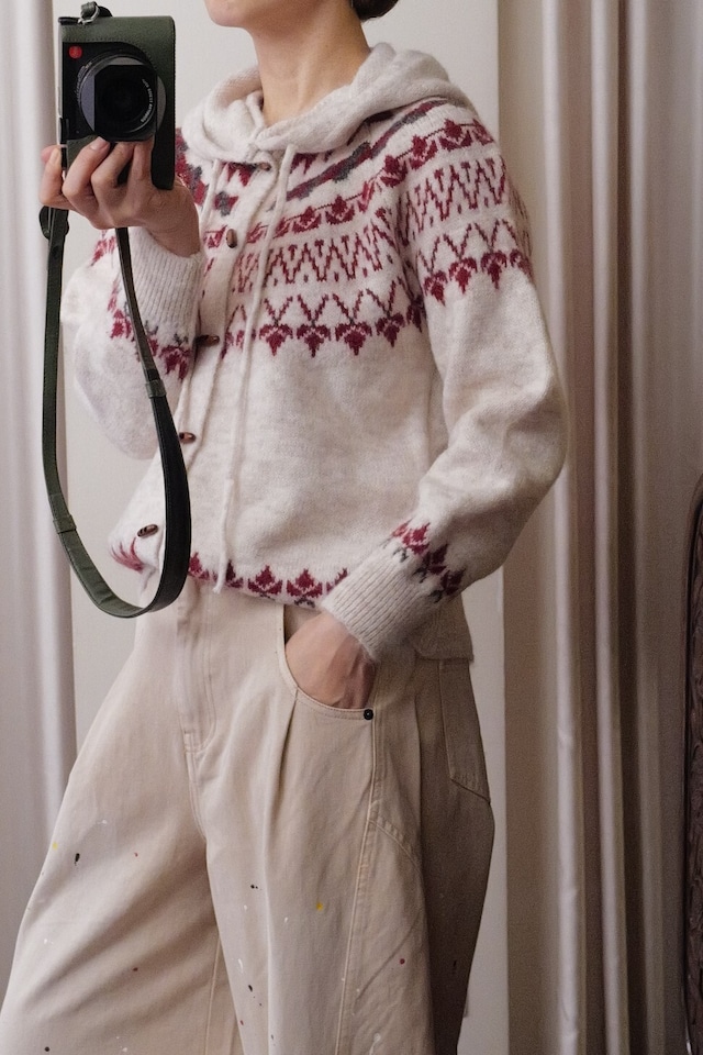 nordic knit hood cardigan white