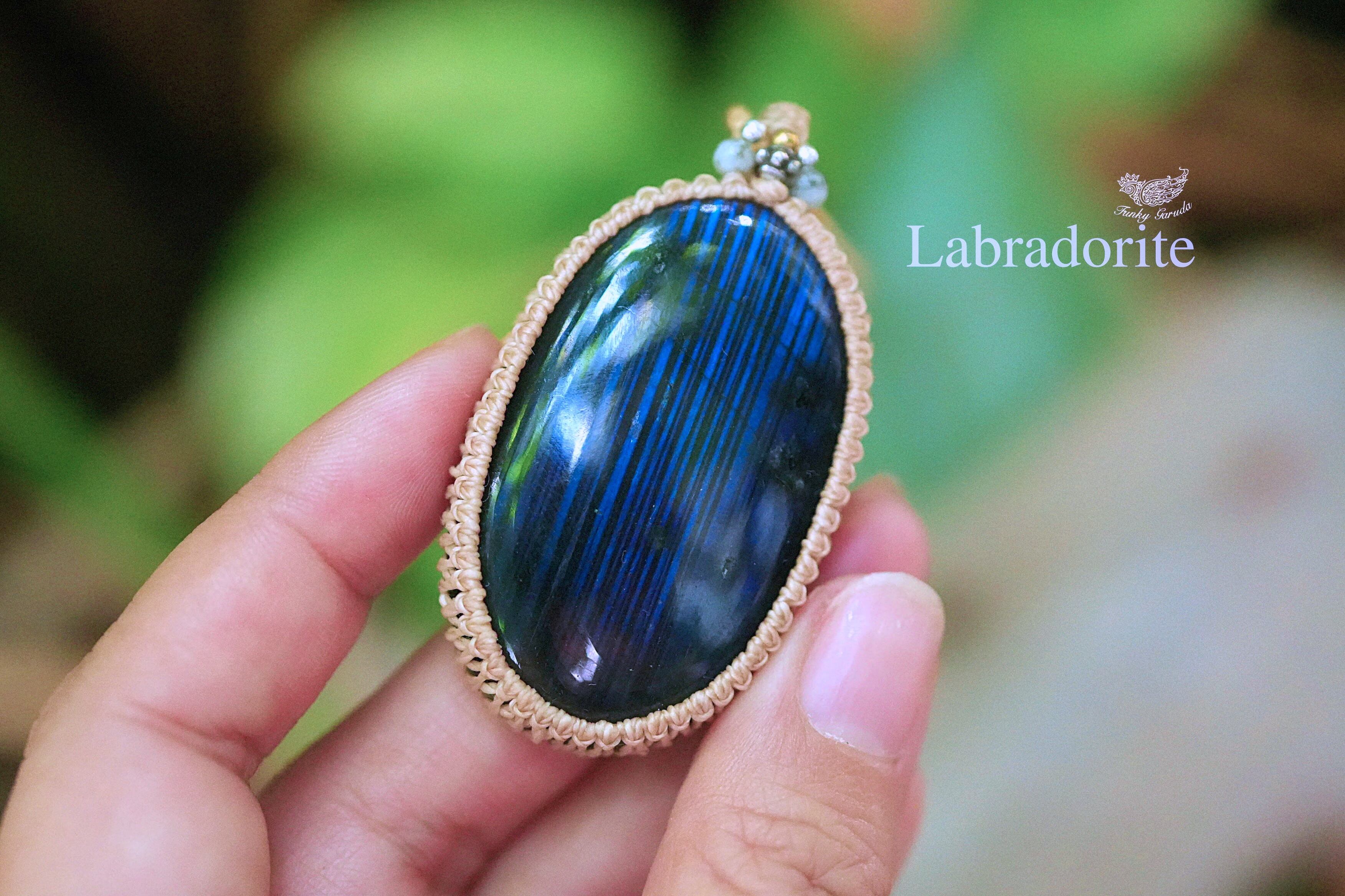 流星ブルー★ブルーラブラドライト マクラメネックレス1405