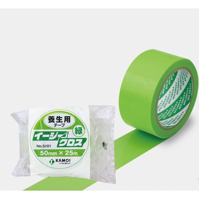 【1ケース60巻・在庫限り】KAMOI イージークロス No.5101 養生テープ 緑 25mm×25m