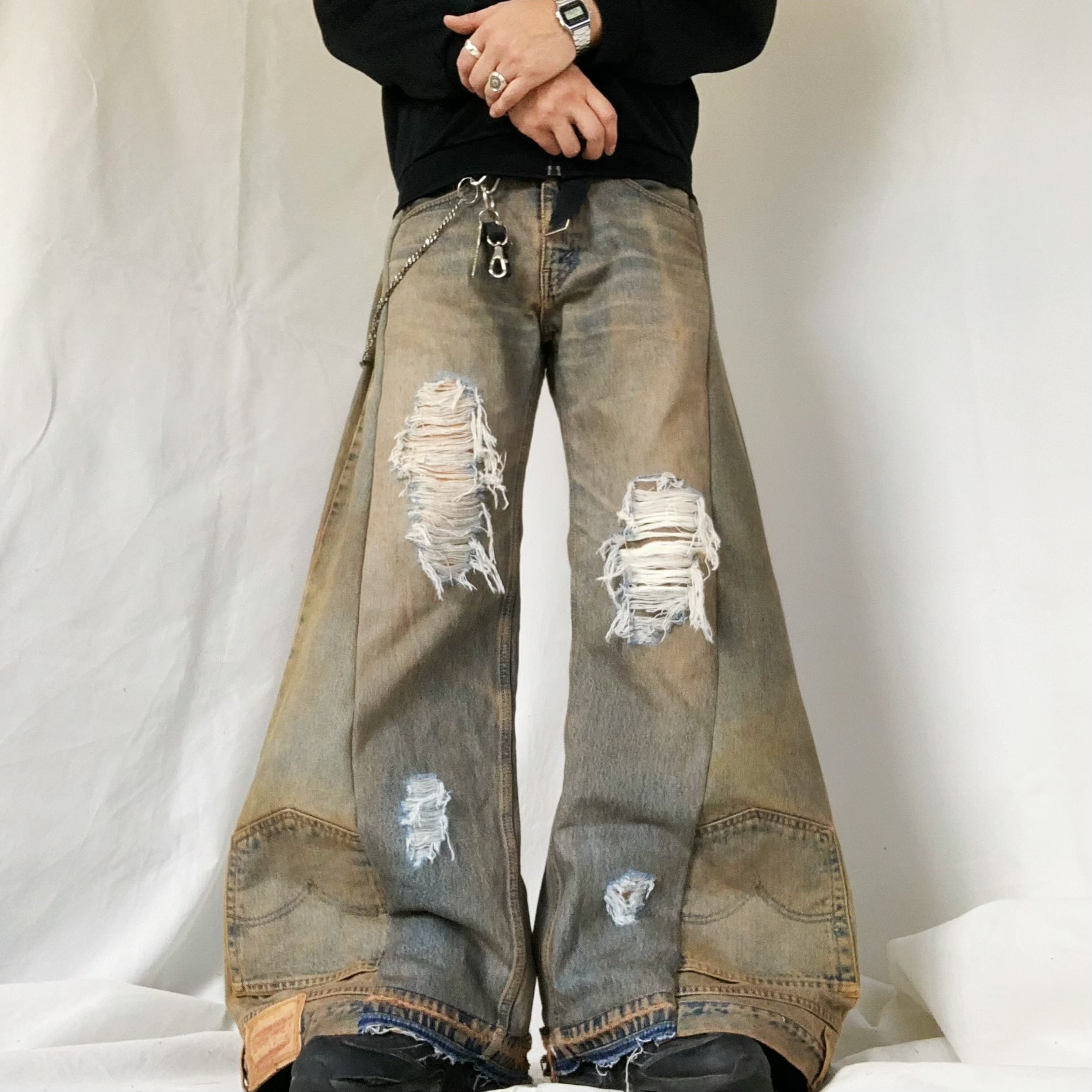 再構築 リメイク フレアデニム ブーツカット ビックベル ワイド  