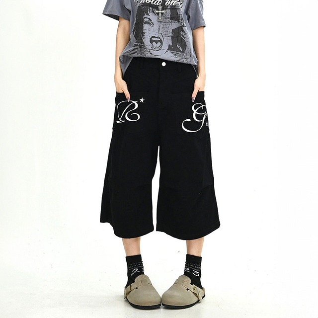グラフィックポケットクロップドルーズシルエットパンツ 2col   R02030