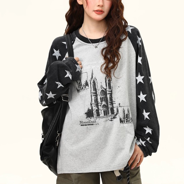 star sleeve castle long tee　スタースリーブキャッスルロングティー　J2177