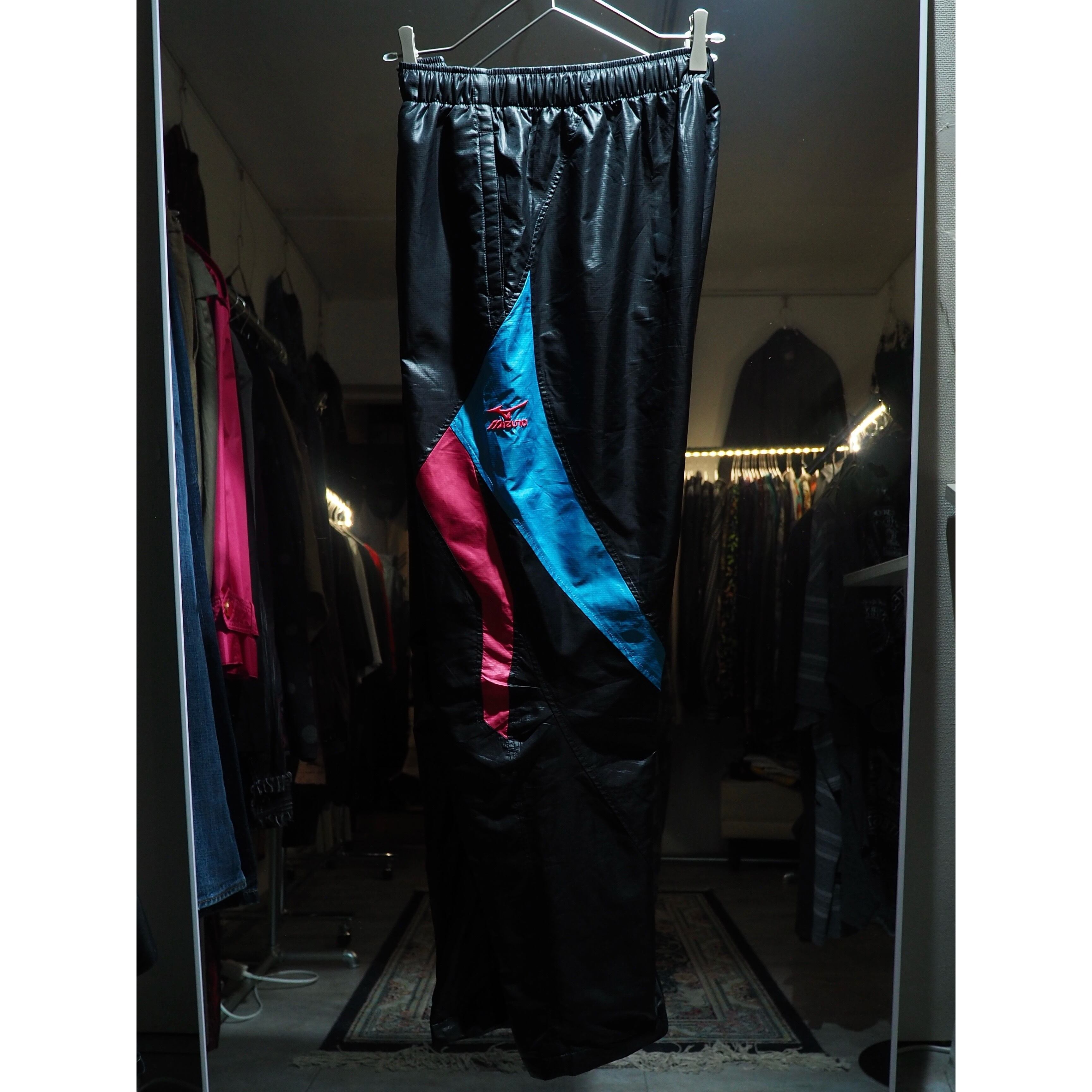 Dark Pink × Neon Blue color panel Switching Cyber track pants