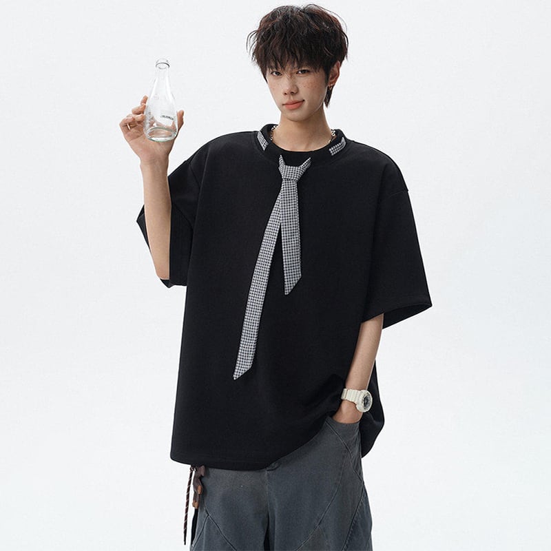 V37シリーズ】☆Tシャツ☆ 3color ネクタイ襟デザイン トップス ユニ
