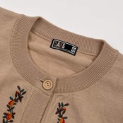 DAKS ダックス 花柄 刺繍 長袖 ウール ニット カーディガン M/モカ系 レディース