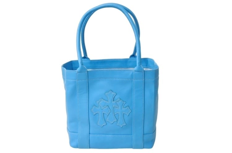 CHROME HEARTS クロムハーツ ミニ トートバッグ レザー クロスパッチ セメタリークロス ブルー レザー