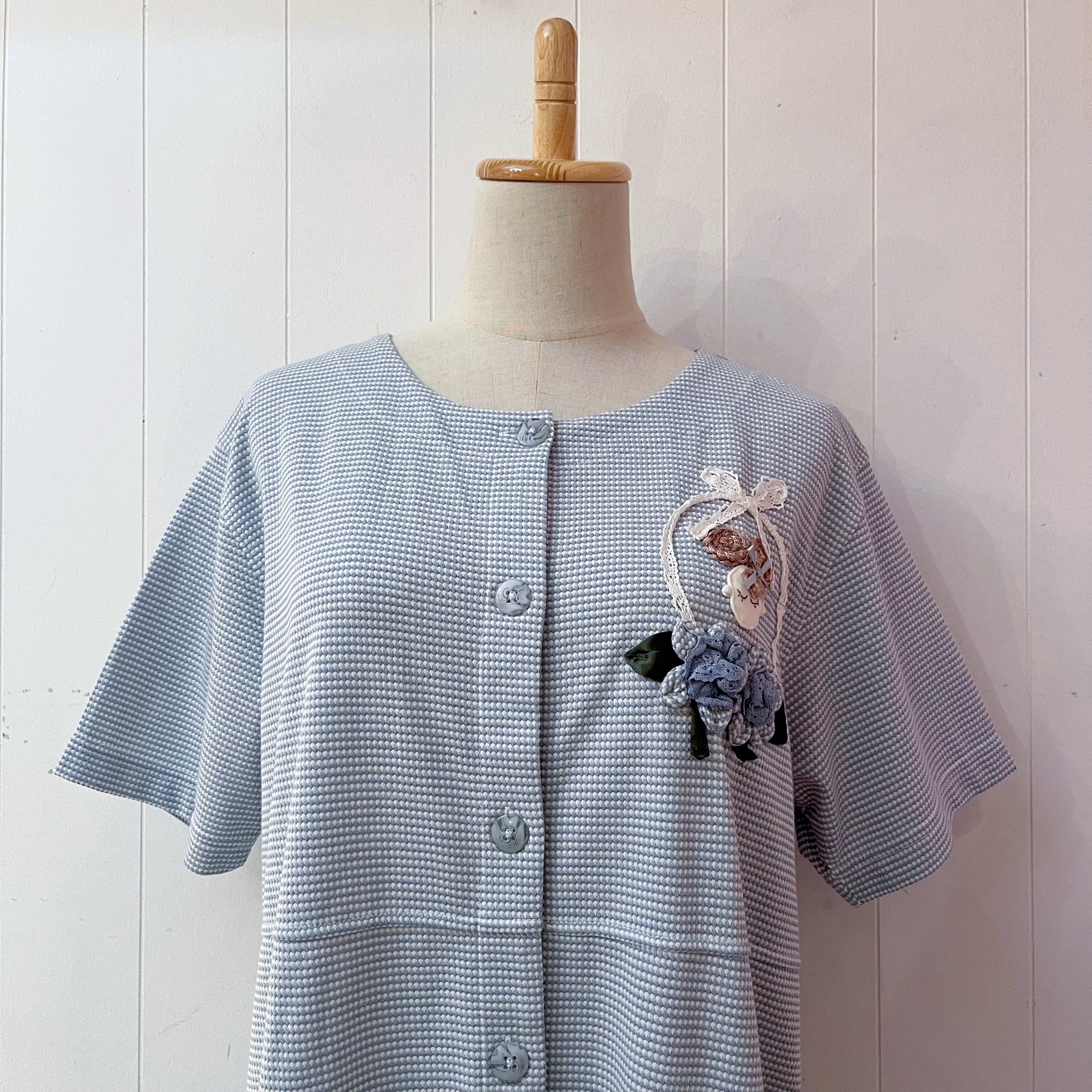 doll applique light blue one-piece