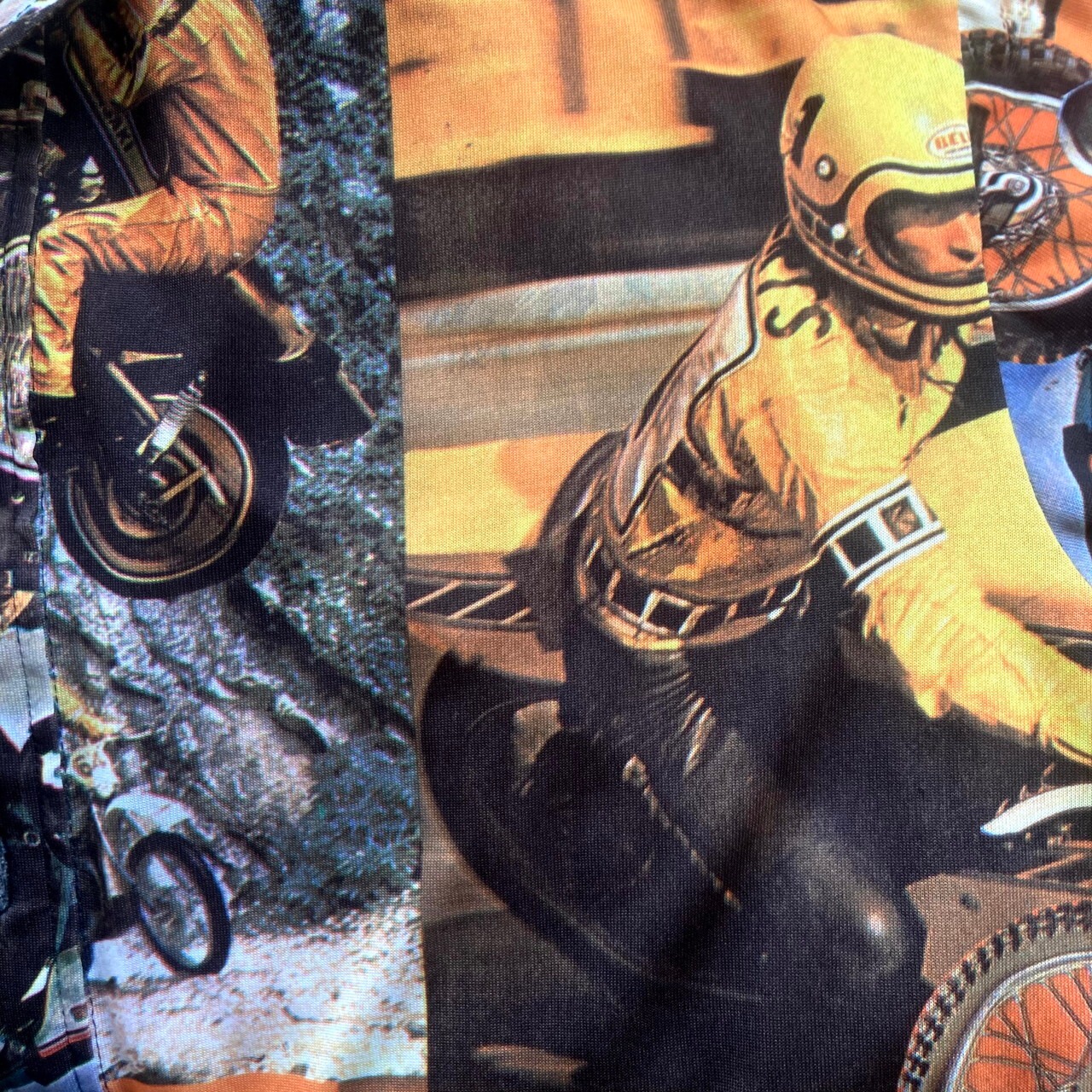 70年代 バイクフォト 長袖 ポリシャツ メンズS-M相当 古着 70S 