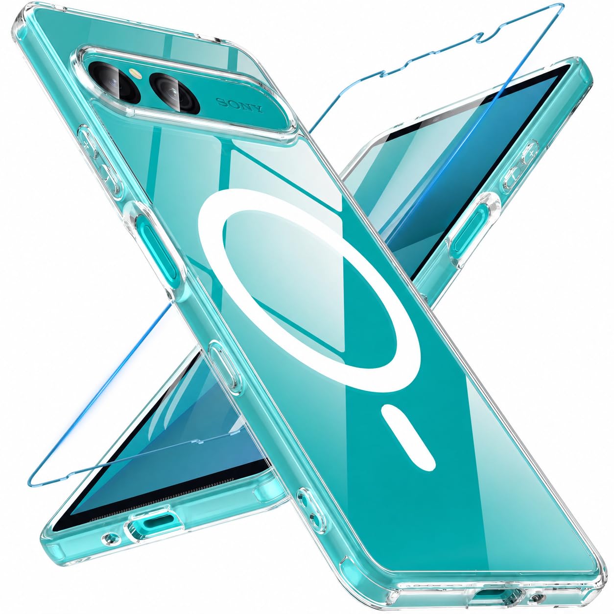 OWKEY for Xperia 10 VII/10 VIII 用ケース ガラスフィルム付き MagSafe対応 耐衝撃 指紋防止 黄ばみなし クリア