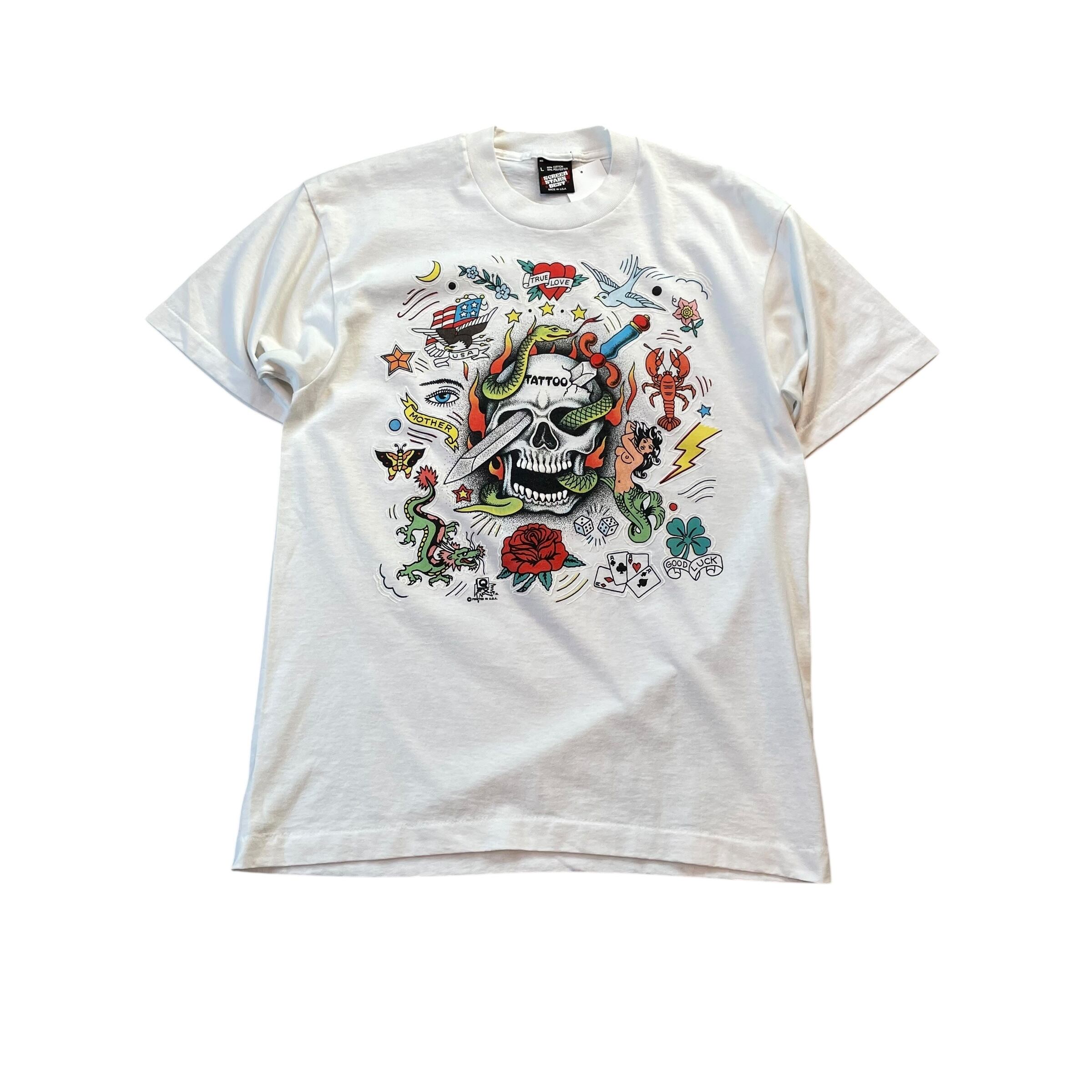 1980s Q FX Tattoo Print T-shirt