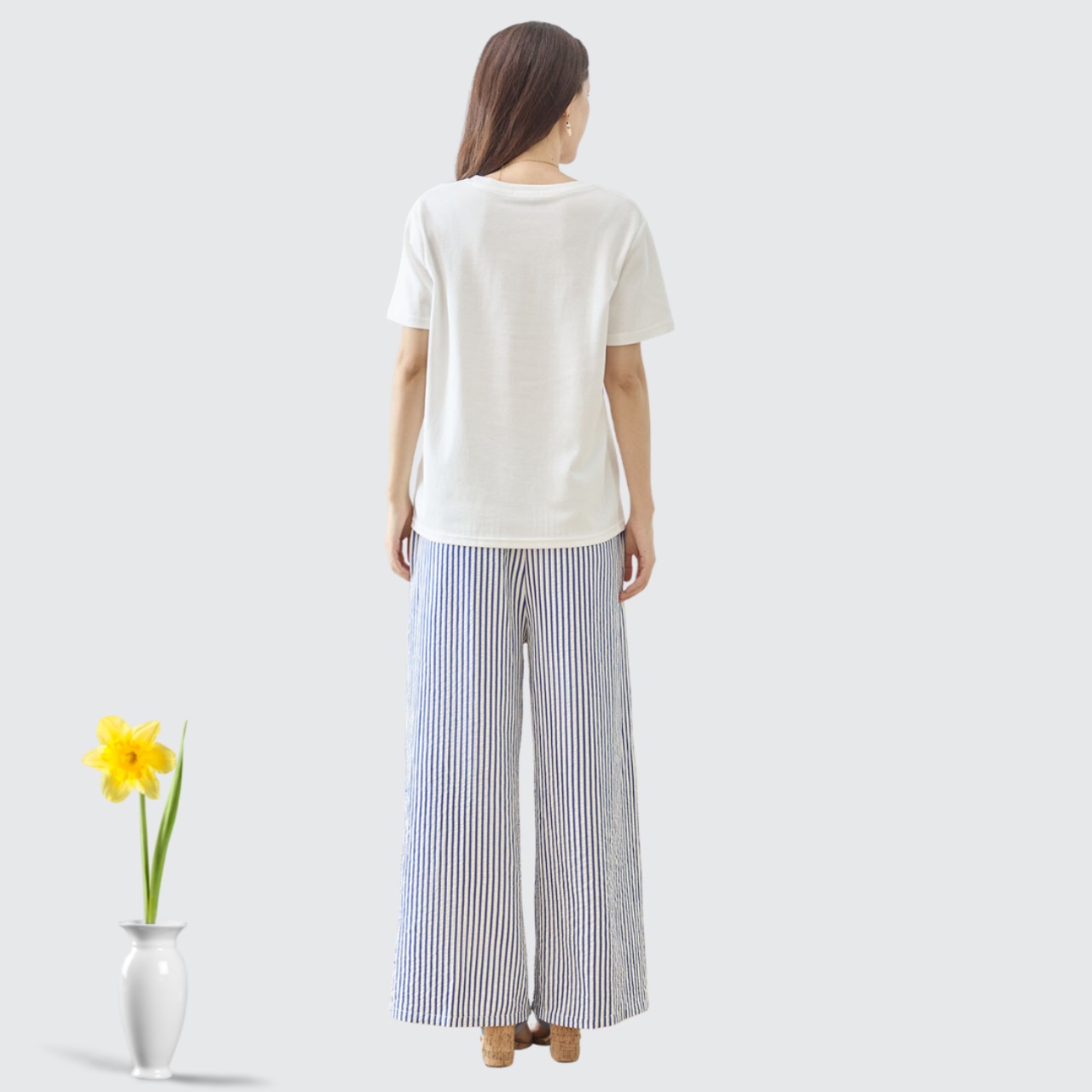 TRUBE リラックスストライプワイドパンツ【M~L】ブルー