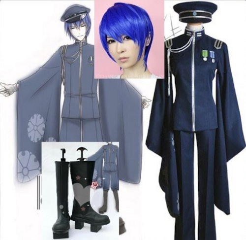 K2939 VOCALOID 　ボーカロイド　千本桜 カイト kaito 風　衣装＋ウイッグ＋靴   cosplay　コスチューム ハロウィン　イベント