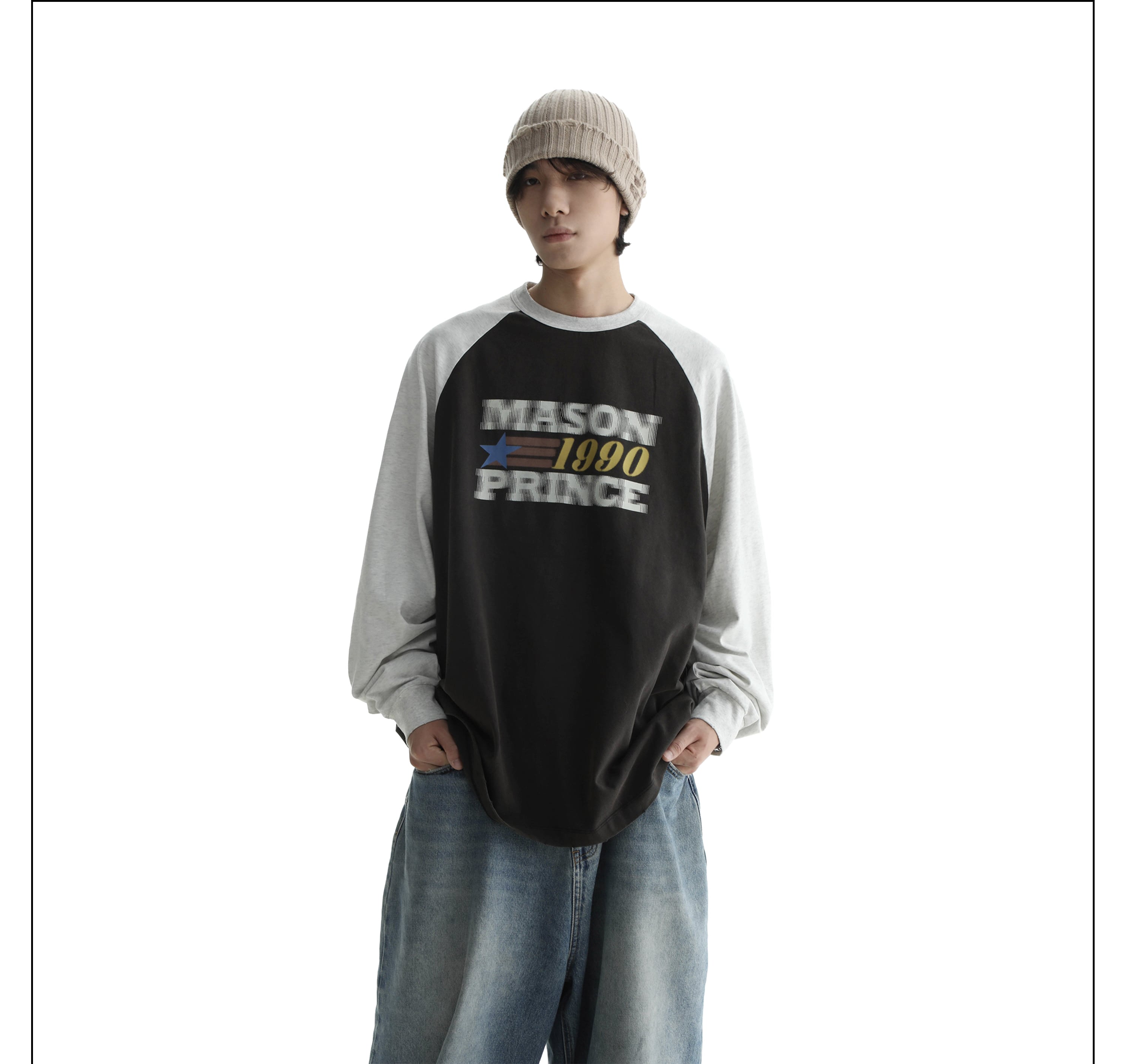 オーバーサイズフロントロゴラグランロンTEE オーバーサイズフロント