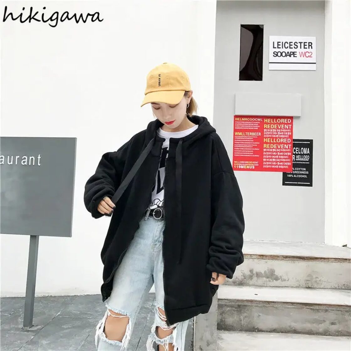 女性用ジッパー付き特大y2kパーカー、カジュアルトップス、フード付き 