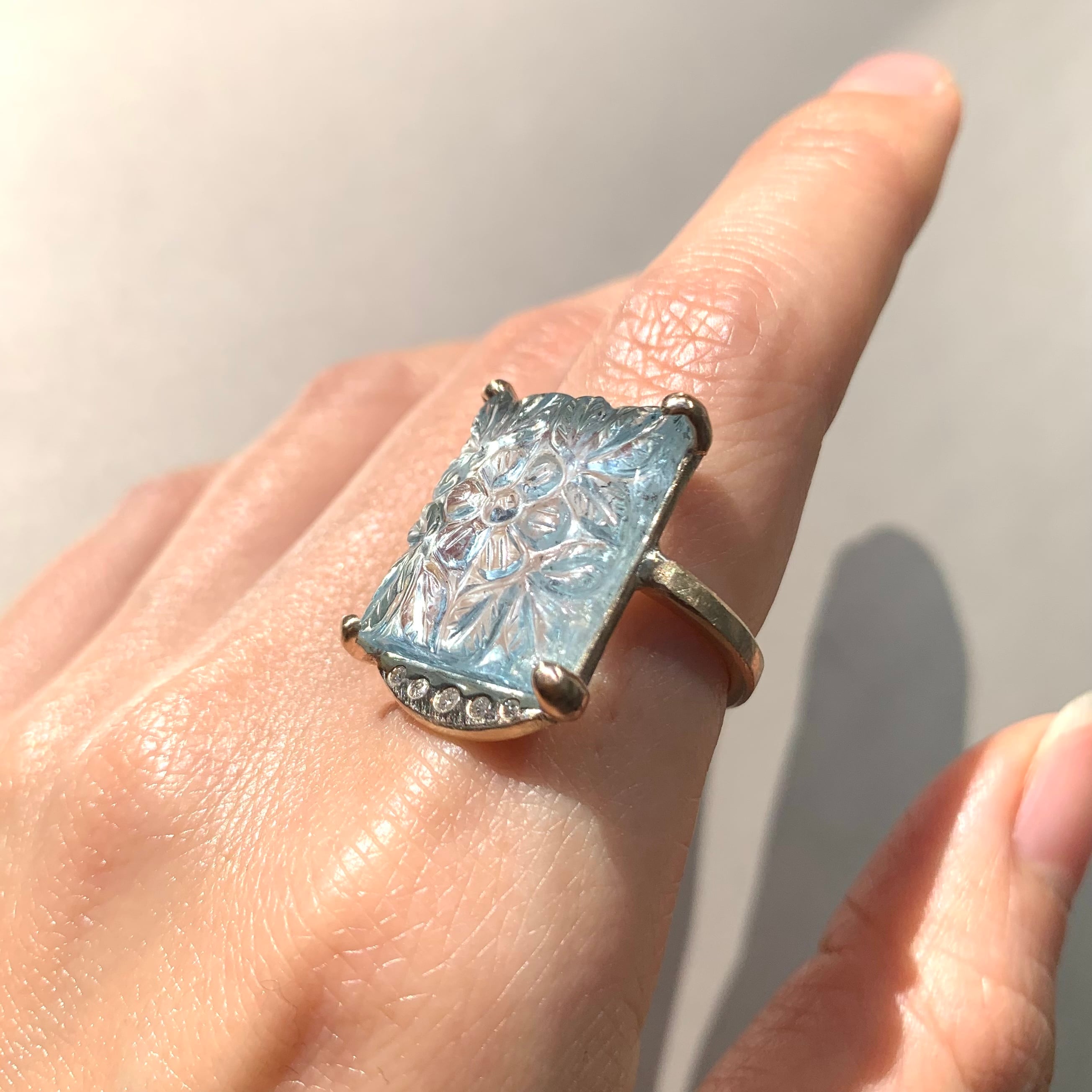 朝露］K10YG×アクアマリン×ダイヤモンド リング | Shining Baby jewelry
