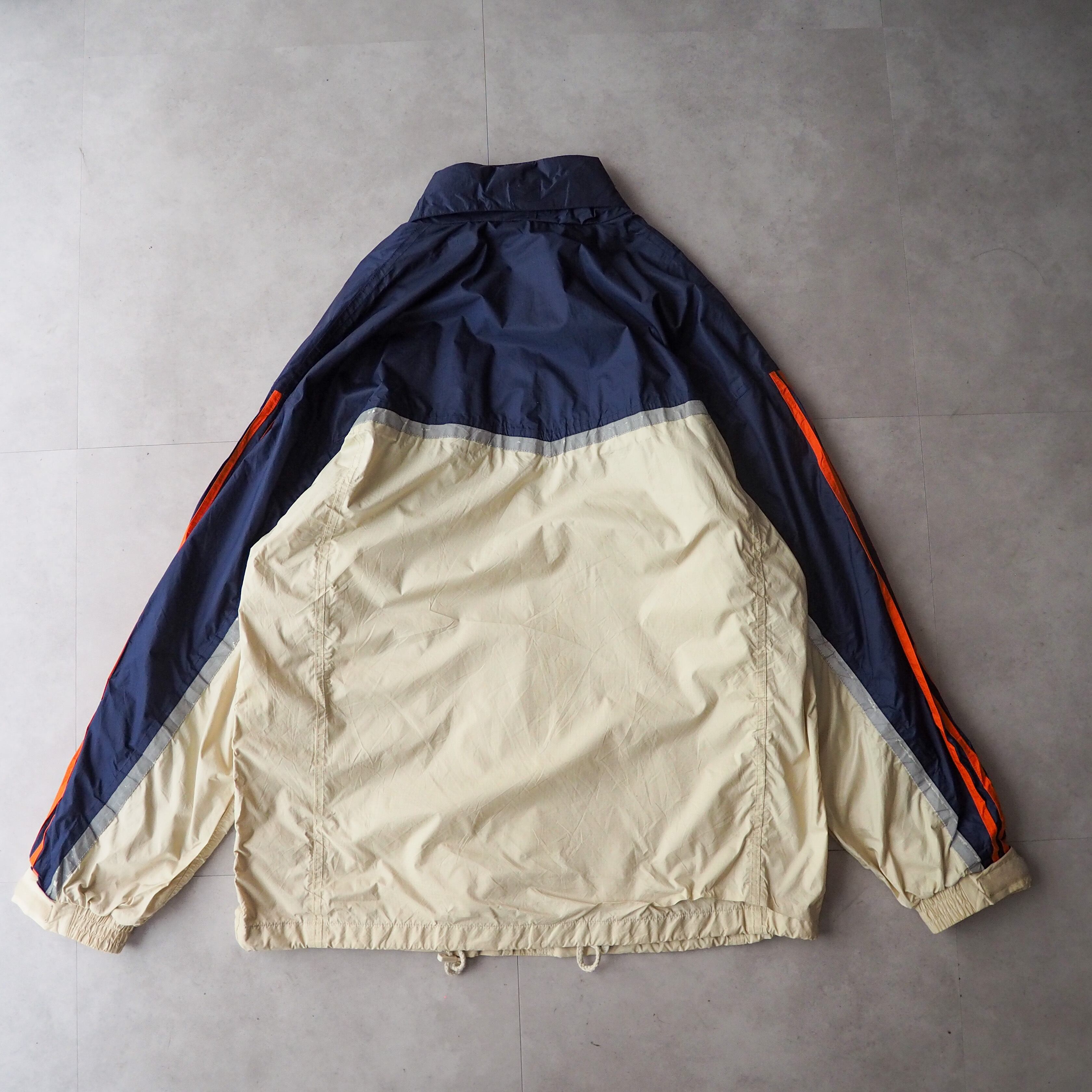 90s “ADIDAS” navy × ivory × orange multiple color nylon jacket 90 