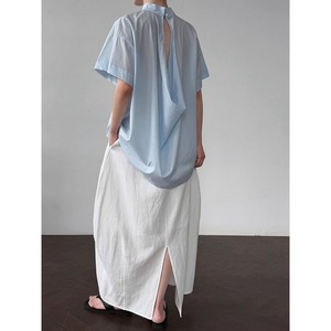 back open slit high neck blouse   101510